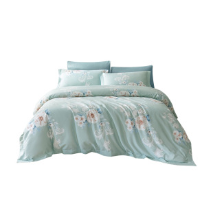 雅兰花卉床上四件套全棉纯棉床笠简约床单被套三件套单人床品套件