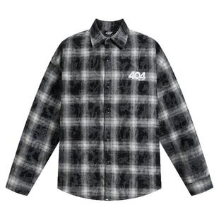 404MOB蜡染印花黑白格长袖衬衫男刺绣无性别主义情侣休闲衬衣外套