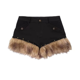 美式大码复古毛绒牛仔短裤女外穿秋冬y2k辣妹千禧羊羔毛阔腿热裤