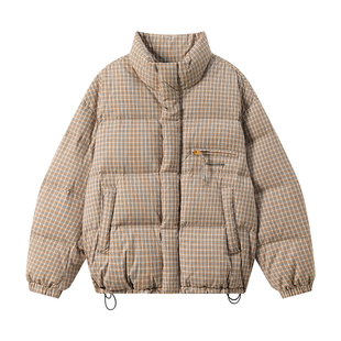 江南先生NewJNXS复古格纹立领90白鸭绒羽绒服外套冬季面包服男女