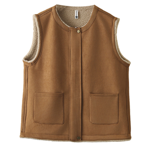 大码女装秋冬新款宽松休闲鹿皮羊羔绒马甲保暖背心外套坎肩上衣