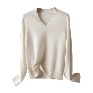 BXV纯羊毛针织衫女2026春季新款休闲宽松套头衫时尚上衣V领毛衣潮
