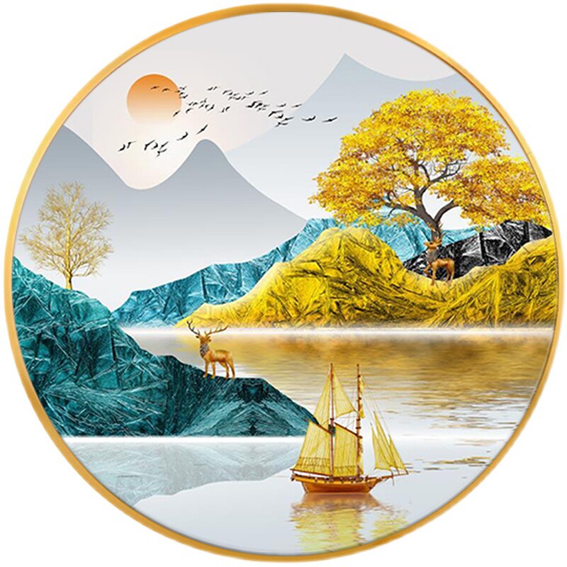茶施姬入户玄关轻奢圆形挂画