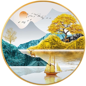 茶施姬入户玄关轻奢圆形挂画