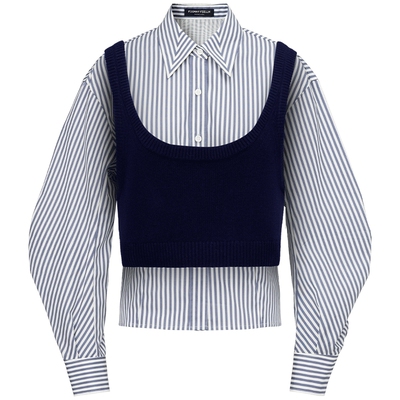 仿佛POLO领条纹长袖衬衫