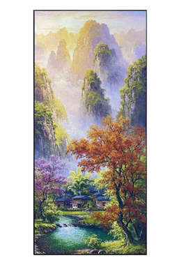 桂林山水玄关装饰油画高山流水入户走廊复刻手绘肌理画挂画大尺寸