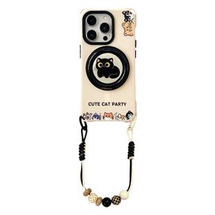 卡通猫团磁吸支架手机壳带挂绳适用于iPhone16pro华为mate60/70手腕珠链背带小米14ultra四角开孔vivox200s