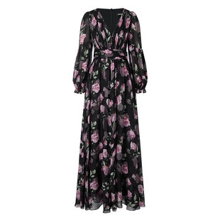 【乔欣同款 6A桑蚕丝】珂莱蒂尔商场同款2025春度假风玫瑰连衣裙