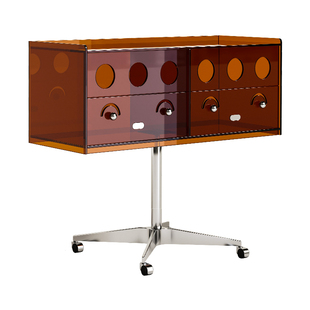 复古黑胶唱片机柜移动杂志柜客厅沙发电视边柜矮柜展示收纳储物柜