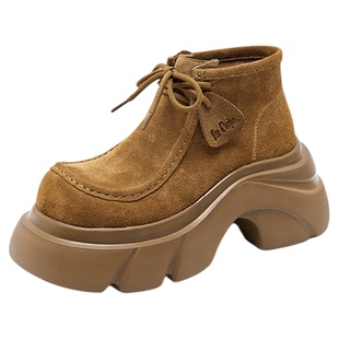 Lee Cooper厚底马丁靴女款2025新款秋冬复古绒面增高休闲西部靴子