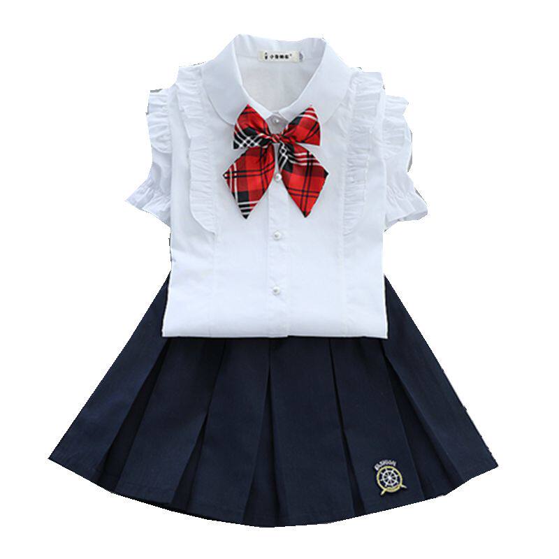 衬衫女孩夏季小学生白色纯棉半袖