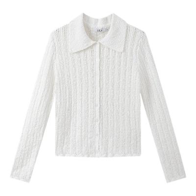 LILY通勤翻领法式修身镂空开衫