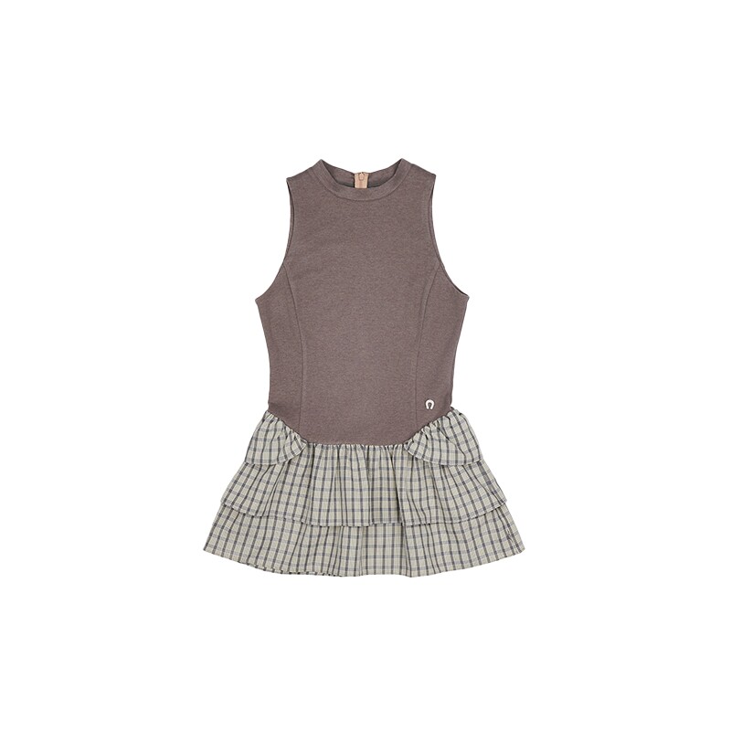 【ENG】Effet de Soleil格纹拼接无袖连衣裙短裙女装新品26春