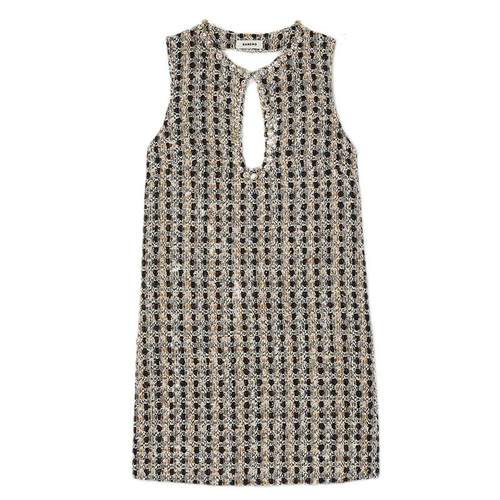 SANDRO Outlets春秋款女装法式气质时尚优雅格纹仿钻短款连衣裙