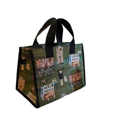 时尚大容量格纹帆布包防水手提购物袋敞口便携托特包沙滩包女包