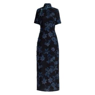 静待花林丨一城风絮丨夏季绞罗红云纱中式短袖复古印花盘扣长旗袍