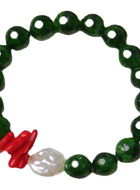 承李李原创设计 花青老绿翡翠红宝珍珠玛瑙现货 民族风轻奢手串女
