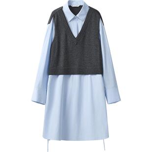 播商场同款撞色拼接连衣裙女24春秋休闲宽松长裙BDR3LD1959