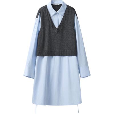 播商场同款撞色拼接连衣裙女24春秋休闲宽松长裙BDR3LD1959