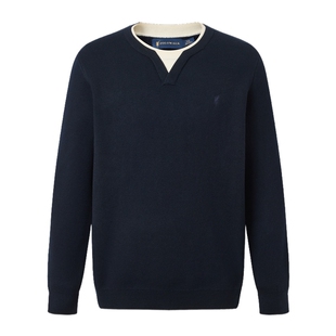 POLOWALK男式针织衫2025冬季新品双层领假两件套头加绒针织上衣