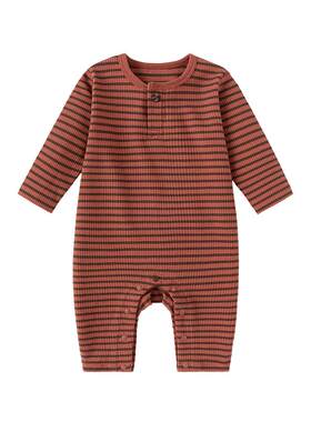 babylove婴儿连体衣春秋宝宝哈衣爬服莫代尔棉睡衣条纹弹力打底衣