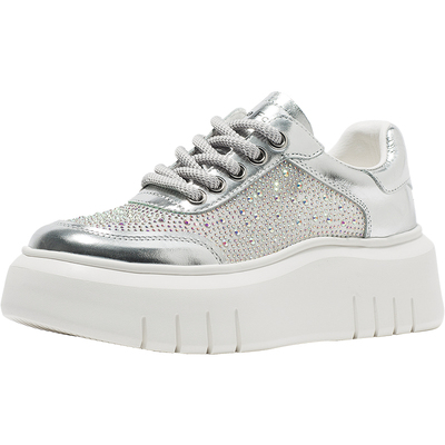 CDF女鞋轻奢时尚秋季带钻装饰增高厚底松糕板鞋透气休闲鞋复古INS