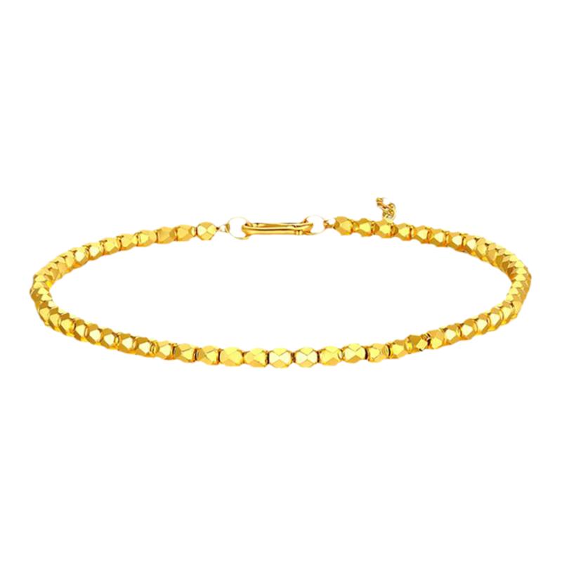 百泰蹦迪金珠黄金手链女足金手串5G碎碎金手饰镭射珠手环送女友礼