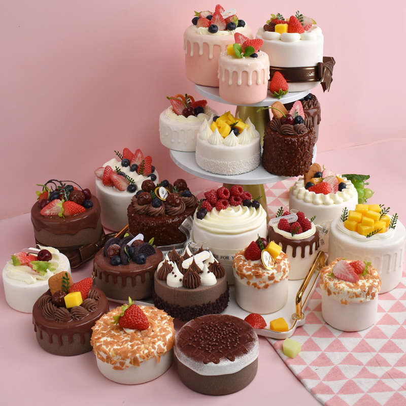 仿真小圆形蛋糕模型假奶油蛋糕草莓水果甜点摆台点心装饰摆设道具