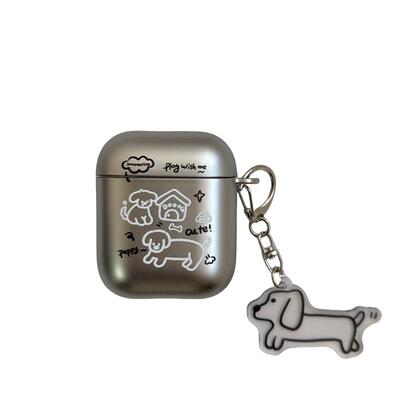 电镀银色线条小狗适用苹果耳机保护套airpods4无线蓝牙耳机壳pro1/2代airpodpro3代ipod耳机盒airpods3保护壳