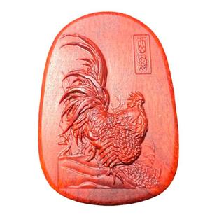 小叶紫檀鸡吊坠红木挂件牌子酉鸡牌项链嵌银手把木雕定制生肖鸡