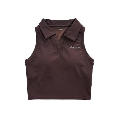 Lakewill小翻领自带胸垫修身时尚复古背心短上衣运动背心