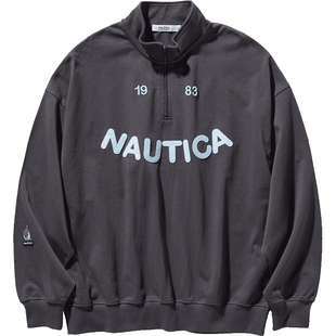 【官方】nautica whitesail 日系中性纯棉logo半开襟卫衣