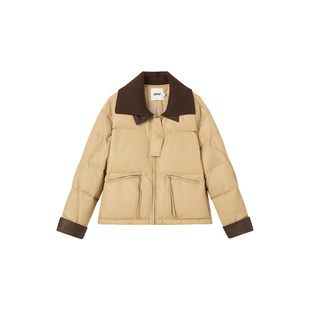 【商场同款】Jamor加墨皮质感羽绒服撞色拼接短保暖外套2025冬女