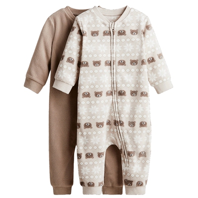 HM童装男婴女婴连身衣2件装春季抓绒拉链连体家居服睡衣1177804