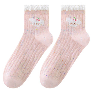春夏女袜2026新款粉色可爱少女卡通棉袜搭配小皮鞋中筒袜女士袜子