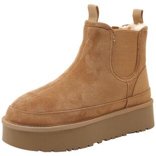 大东雪地靴女鞋冬季休闲圆头长毛绒里套脚厚底短靴鞋0727