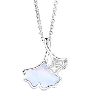 银999纯银银杏叶项链女士女款女999足银贝壳贝母吊坠女生生日礼物