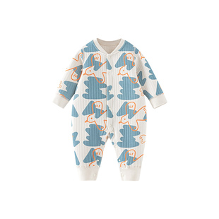 妙贝亲秋冬三层夹丝宝宝连体衣长袖保暖加厚婴儿睡衣哈衣爬服冬装