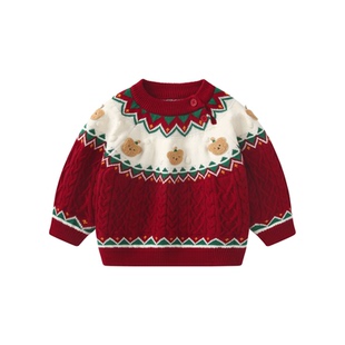 英国NEXT SKK儿童毛衣套装秋冬加厚拜年服男女宝宝过新年喜庆上衣