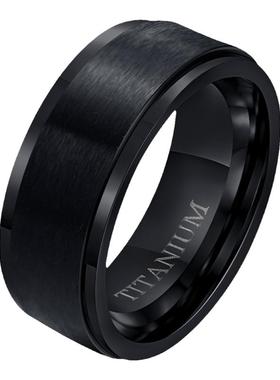 泰爱你简约黑色钛材质戒指