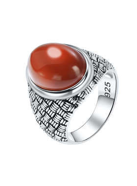 小众复古风红玛瑙宝石纯银戒指