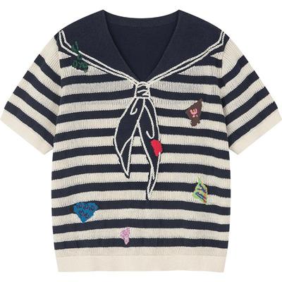 UOOYAA/乌丫条纹海军领毛衫T恤