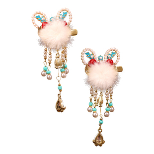 儿童新年红色流苏蝴蝶结发夹女童过年喜庆边夹小女孩拜年百搭发卡