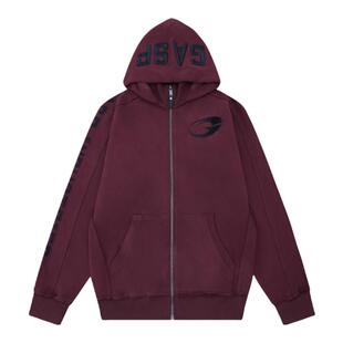 GASP魔兽卫衣秋冬保暖加厚加绒宽松大码运动健身酒红拉链连帽外套