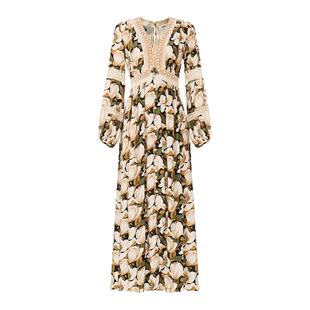 DVF2026春夏新款V领云朵花卉蕾丝拼接绉纱度假风连衣裙DL4T024