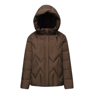 雪中飞2026春新款女士妈妈款短款保暖羽绒服条纹咖色休闲百搭外套