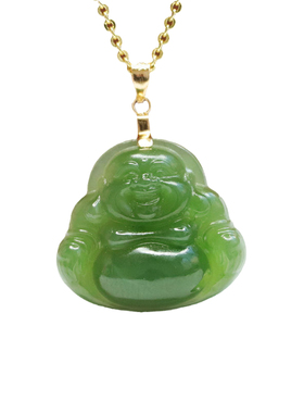 18k金镶天然和田玉碧玉佛公吊坠挂件玉石玉器珠宝弥勒佛女士饰品