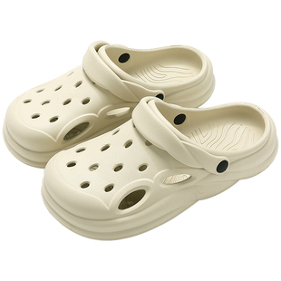 煤球洞洞鞋男款夏季2026新款外穿防滑情侣沙滩eva包头半拖鞋女士