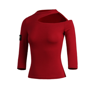 小茉莉拉丁舞上衣2024新款女红色中袖舞蹈服国标舞形体跳舞练功服