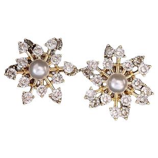 金色锆石珍珠雪花耳钉女2025年新款爆款高级感耳环圣诞节礼物耳饰